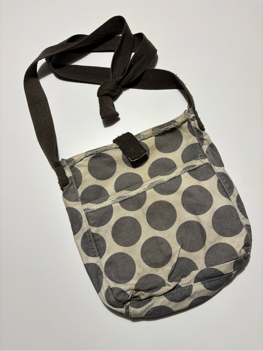 Thirty-One Cream Grey & Brown Canvas Crossbody Messenger Bag